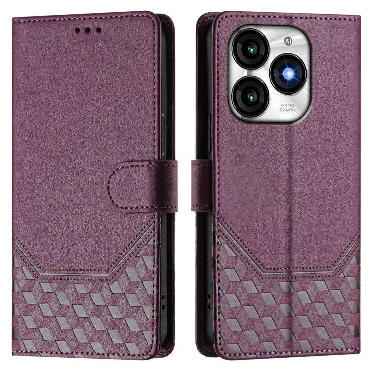 For itel A70 Honeycomb Embossing RFID Leather Phone Case(Violet)