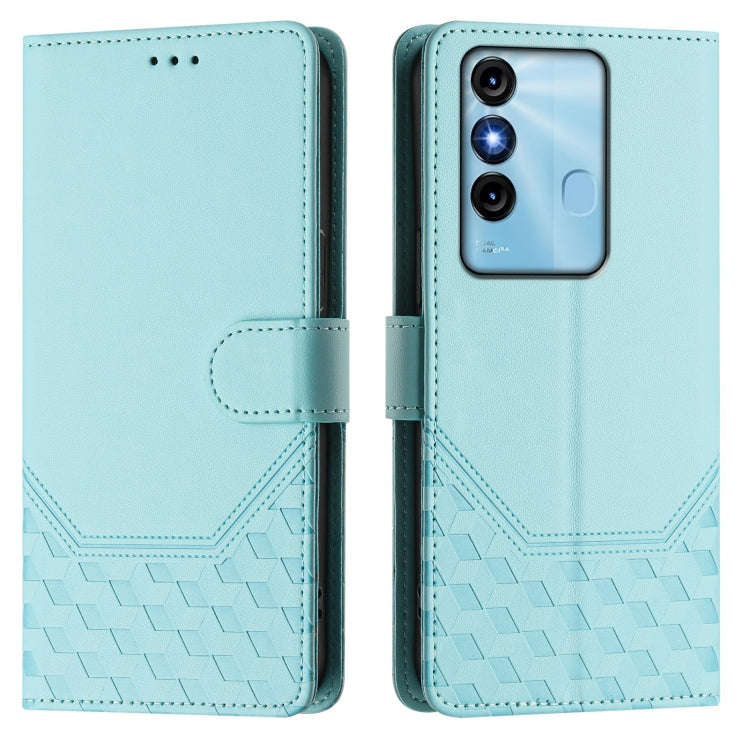 For itel P38 Honeycomb Embossing RFID Leather Phone Case(Mint Green)