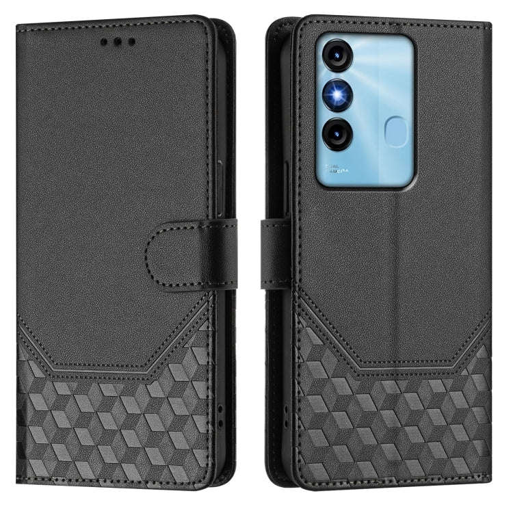 For itel P38 Honeycomb Embossing RFID Leather Phone Case(Black)