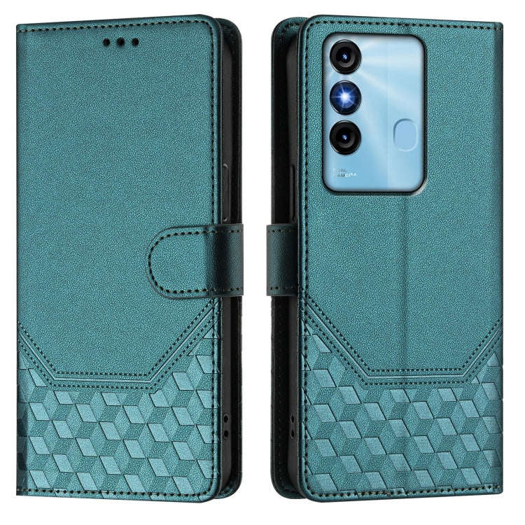 For itel P38 Honeycomb Embossing RFID Leather Phone Case(Peacock Green)