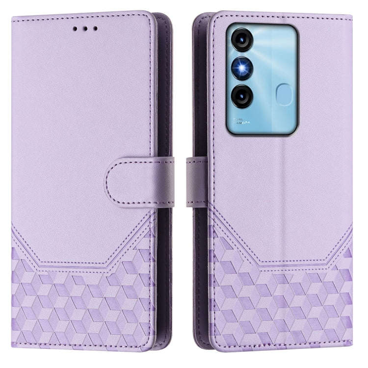 For itel P38 Honeycomb Embossing RFID Leather Phone Case(Light Purple)