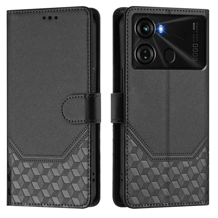For itel P40 Honeycomb Embossing RFID Leather Phone Case(Black)