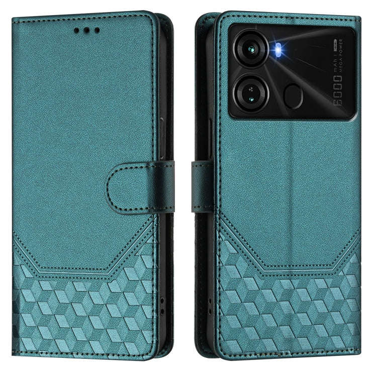 For itel P40 Honeycomb Embossing RFID Leather Phone Case(Peacock Green)