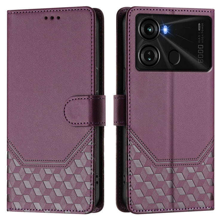 For itel P40 Honeycomb Embossing RFID Leather Phone Case(Violet)