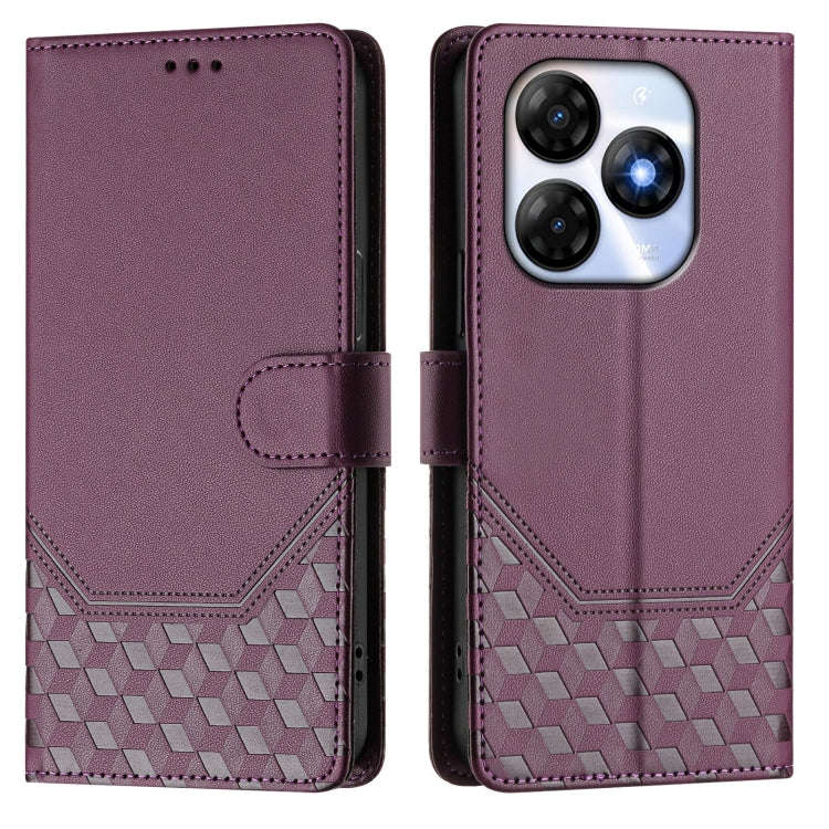 For itel P55 4G / Infinix Smart 8 Honeycomb Embossing RFID Leather Phone Case(Violet)
