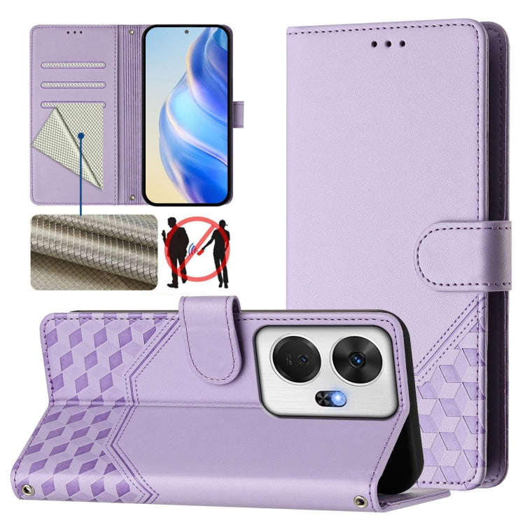 For itel P55+ Honeycomb Embossing RFID Leather Phone Case(Light Purple)