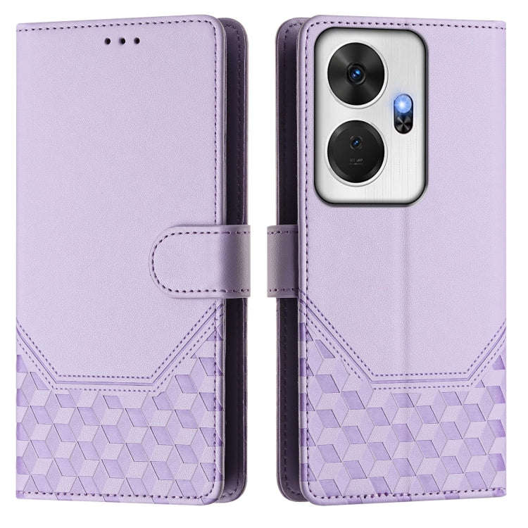 For itel P55+ Honeycomb Embossing RFID Leather Phone Case(Light Purple)