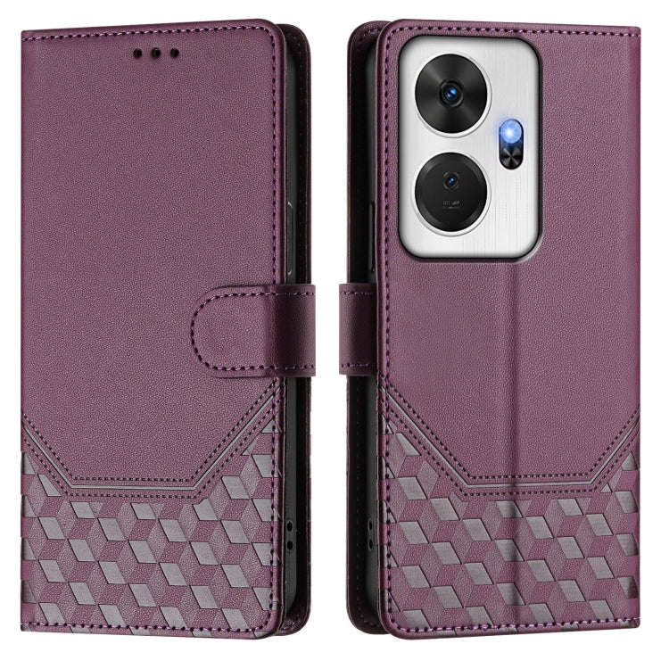 For itel P55+ Honeycomb Embossing RFID Leather Phone Case(Violet)