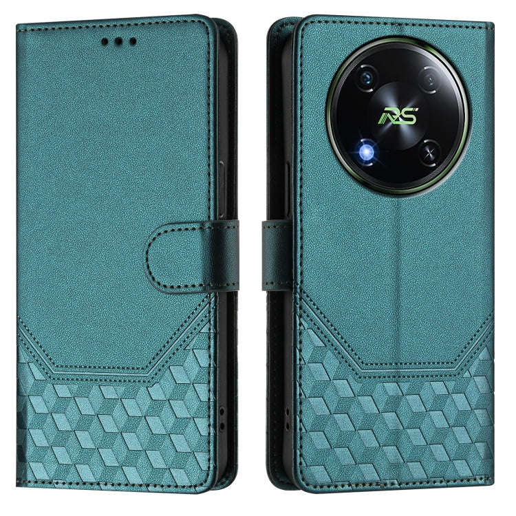 For itel RS4 S666LN Honeycomb Embossing RFID Leather Phone Case(Peacock Green)