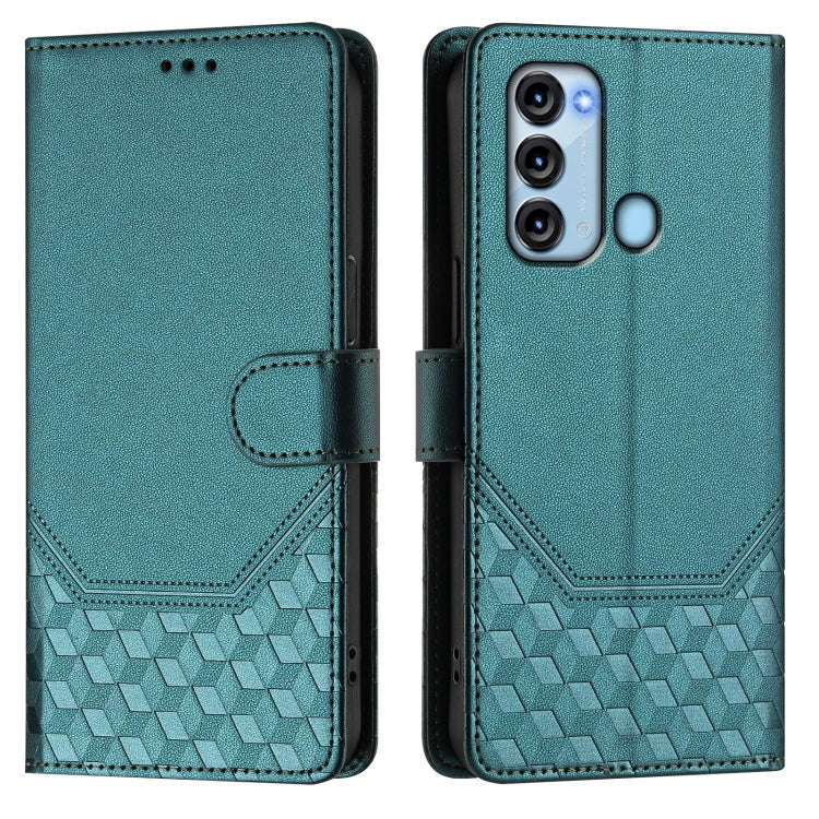 For itel S17 / Vision 3 Honeycomb Embossing RFID Leather Phone Case(Peacock Green)