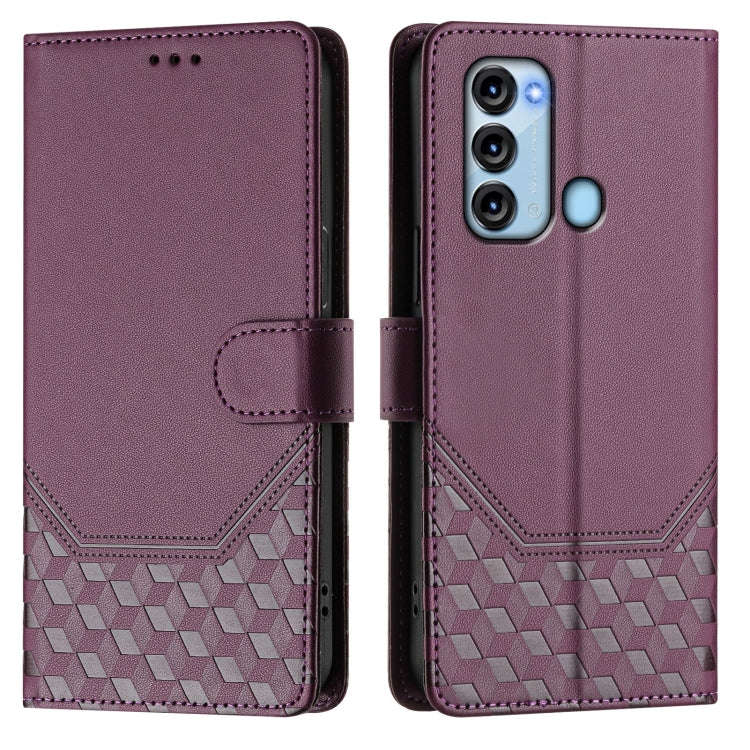 For itel S17 / Vision 3 Honeycomb Embossing RFID Leather Phone Case(Violet)
