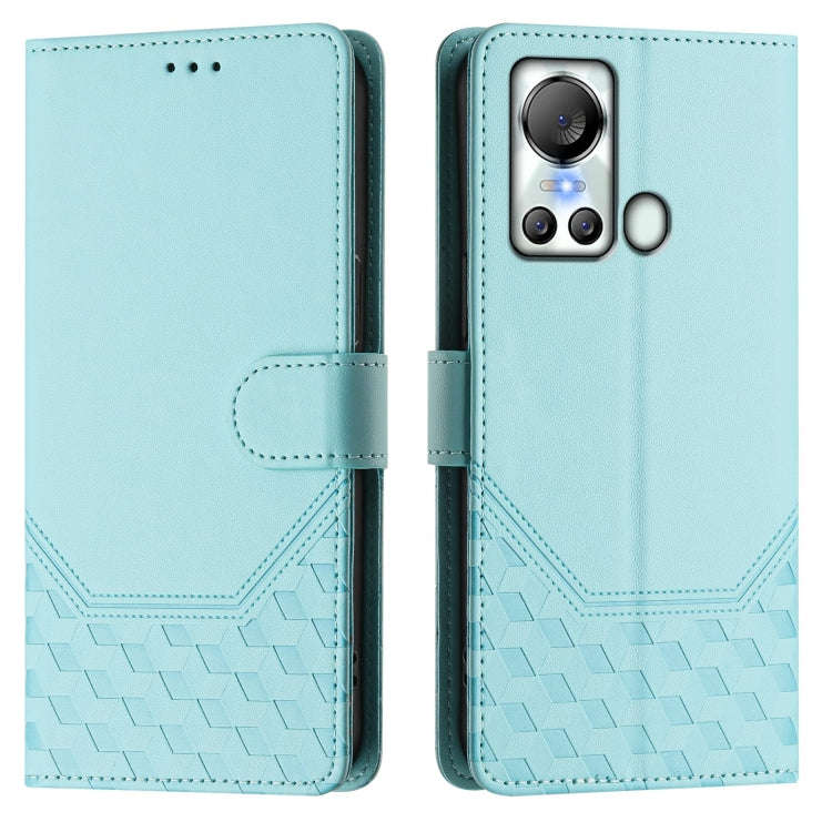 For itel S18 Honeycomb Embossing RFID Leather Phone Case(Mint Green)
