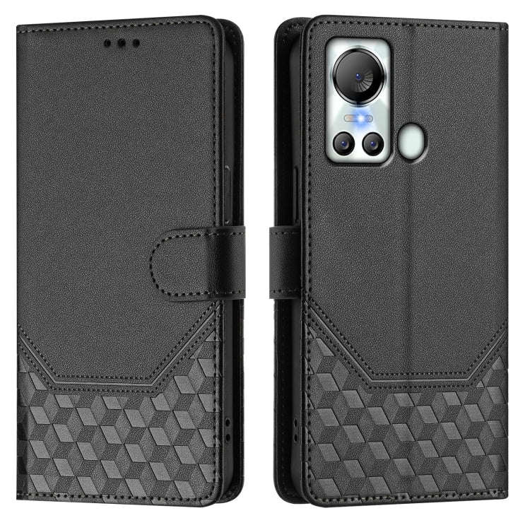 For itel S18 Honeycomb Embossing RFID Leather Phone Case(Black)