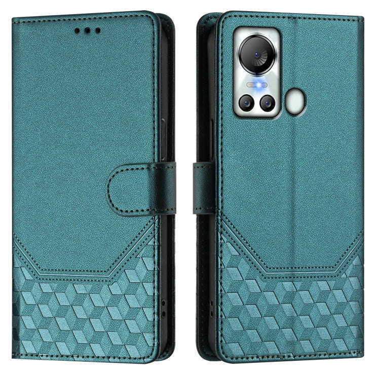 For itel S18 Honeycomb Embossing RFID Leather Phone Case(Peacock Green)