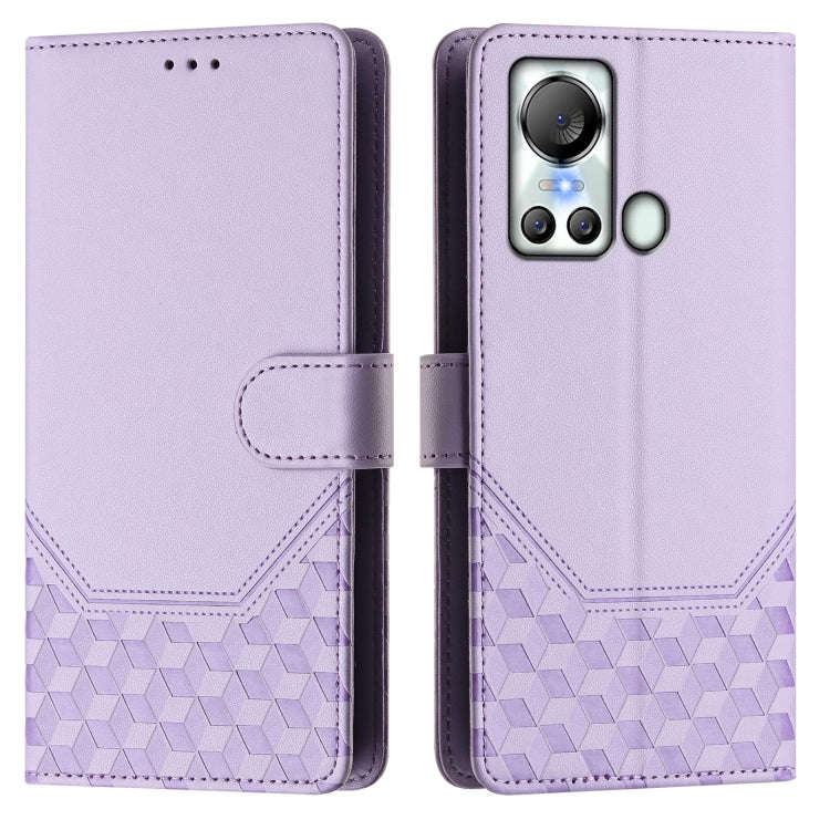 For itel S18 Honeycomb Embossing RFID Leather Phone Case(Light Purple)