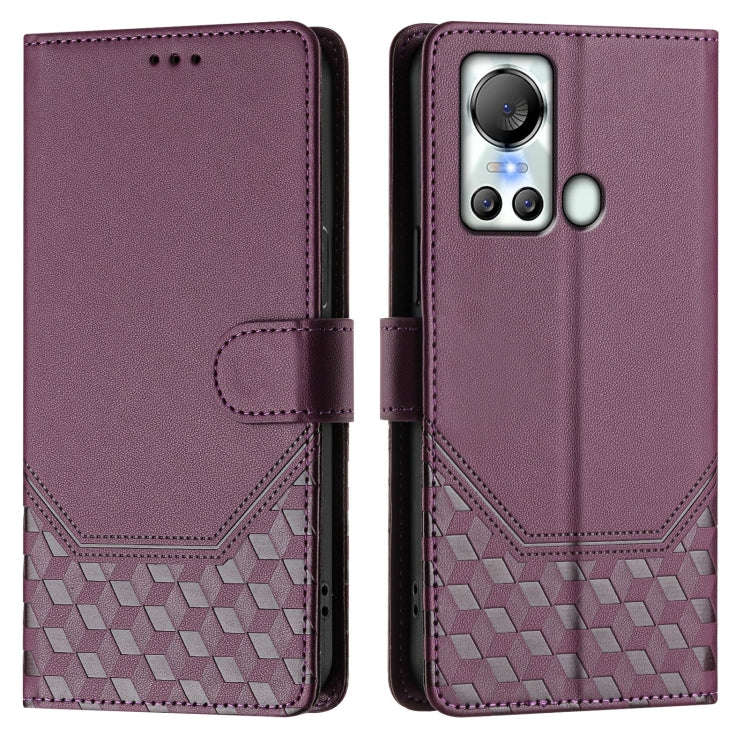 For itel S18 Honeycomb Embossing RFID Leather Phone Case(Violet)