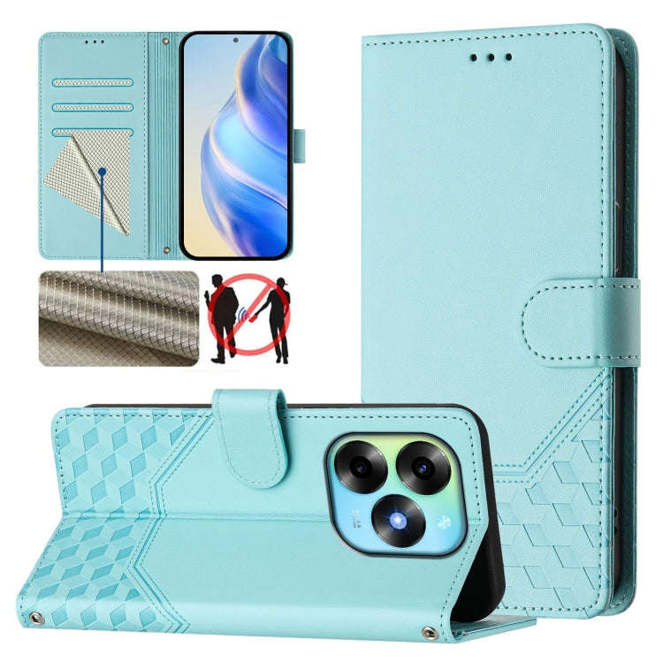 For itel S23+ Honeycomb Embossing RFID Leather Phone Case(Mint Green)