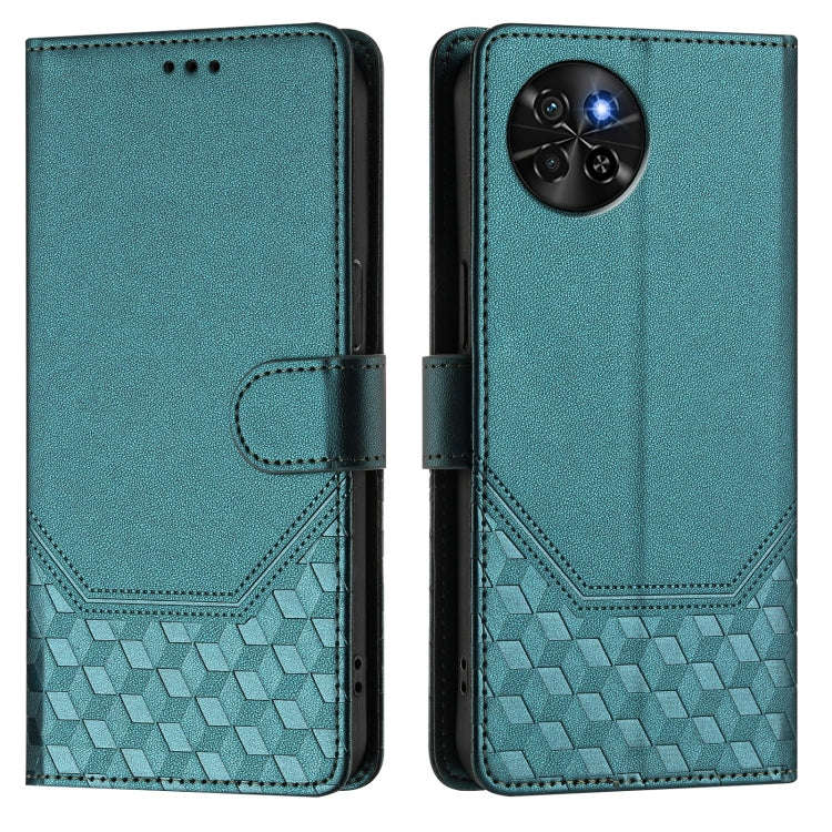For itel S23 S665L Honeycomb Embossing RFID Leather Phone Case(Peacock Green)