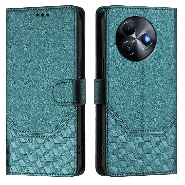 For itel S24 Honeycomb Embossing RFID Leather Phone Case(Peacock Green)