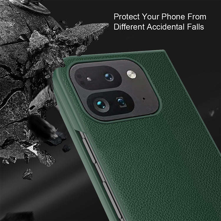 For Google Pixel 9 Pro Fold Litchi Texture Leather PC Shockproof Phone Case(Green)