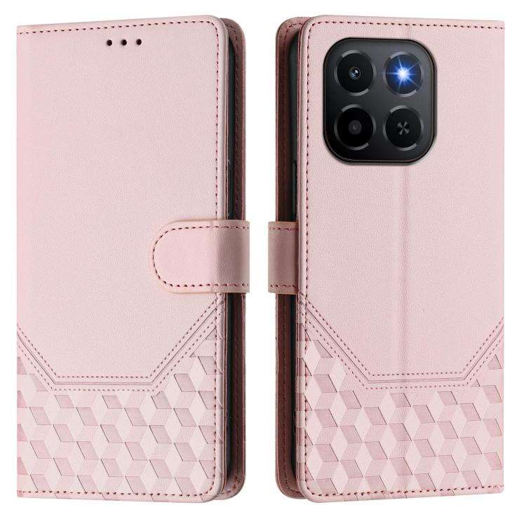 For Honor X6c 4G Honeycomb Embossing RFID Leather Phone Case(Pink)