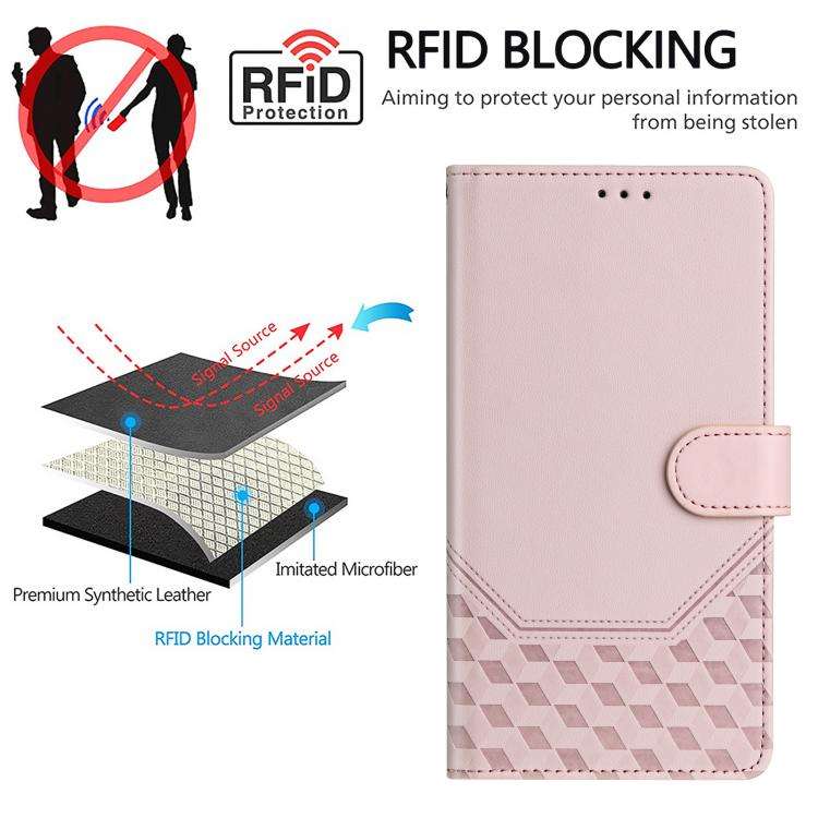 For Honor X6c 4G Honeycomb Embossing RFID Leather Phone Case(Pink)