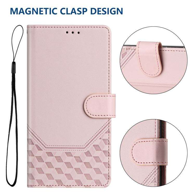 For Honor X6c 4G Honeycomb Embossing RFID Leather Phone Case(Pink)