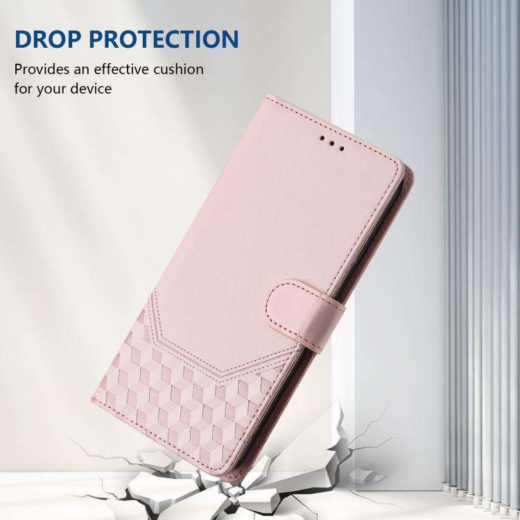 For Honor X6c 4G Honeycomb Embossing RFID Leather Phone Case(Pink)