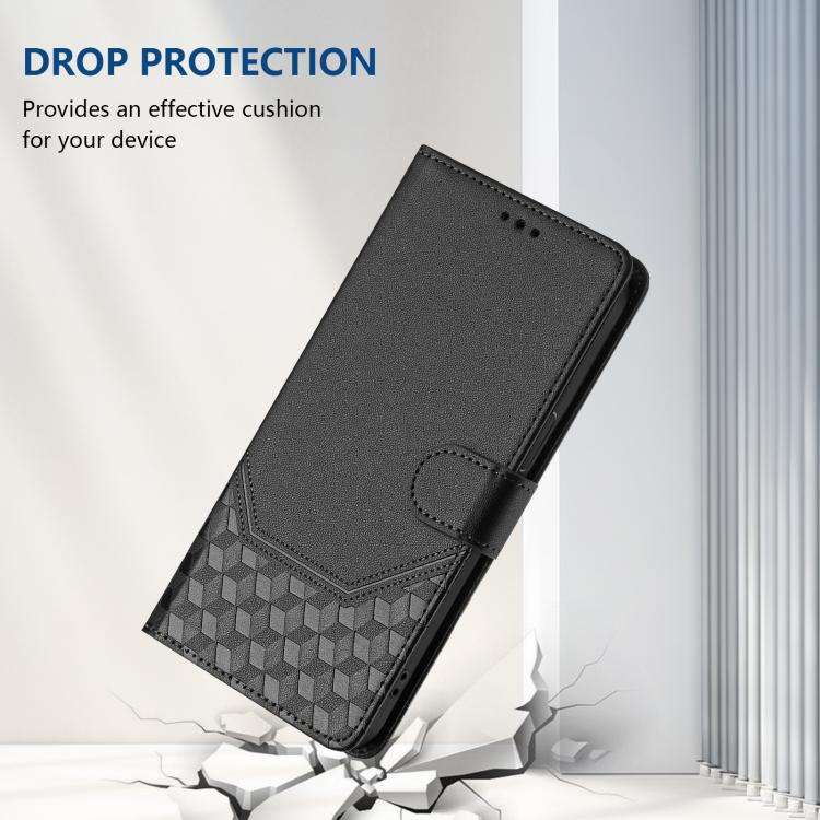 For Honor X6c 4G Honeycomb Embossing RFID Leather Phone Case(Black)