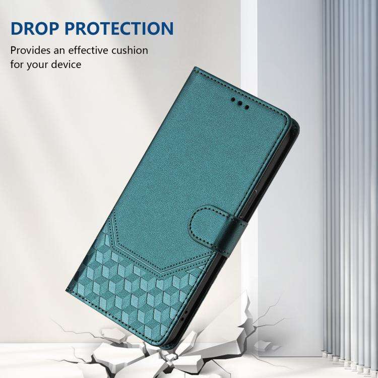 For Honor X6c 4G Honeycomb Embossing RFID Leather Phone Case(Peacock Green)