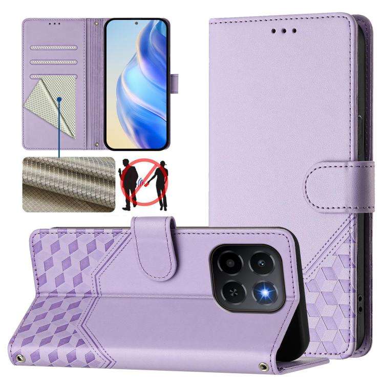 For Honor X6c 4G Honeycomb Embossing RFID Leather Phone Case(Light Purple)