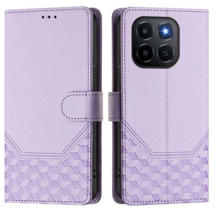For Honor X6c 4G Honeycomb Embossing RFID Leather Phone Case(Light Purple)