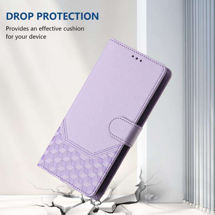 For Honor X6c 4G Honeycomb Embossing RFID Leather Phone Case(Light Purple)