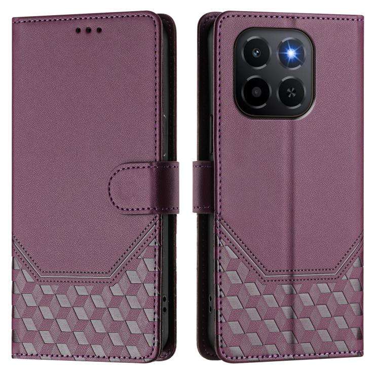 For Honor X6c 4G Honeycomb Embossing RFID Leather Phone Case(Violet)