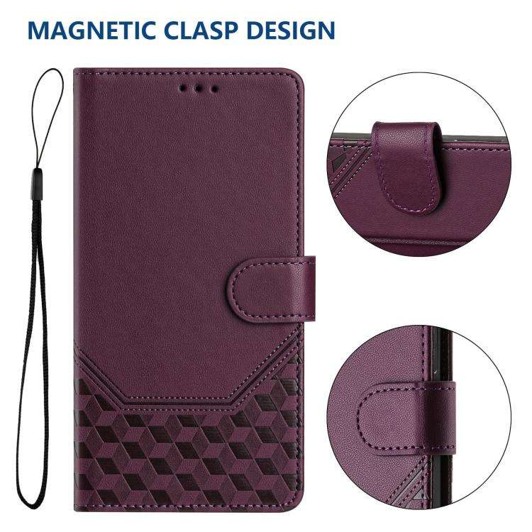 For Honor X6c 4G Honeycomb Embossing RFID Leather Phone Case(Violet)