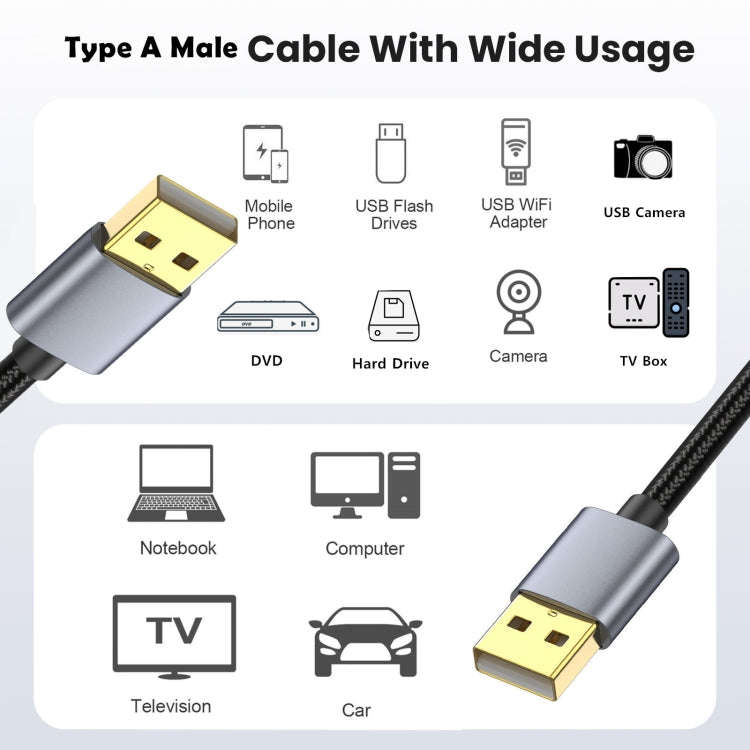USB2.0 Male to Male Extension Data Charging Cable, Length:0.3m
