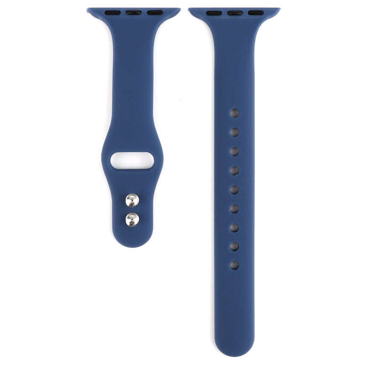 For Apple Watch 5 & 4 44mm / 3 & 2 & 1 42mm Thin Silicone Double Buckle Watch Band(Navy Blue)