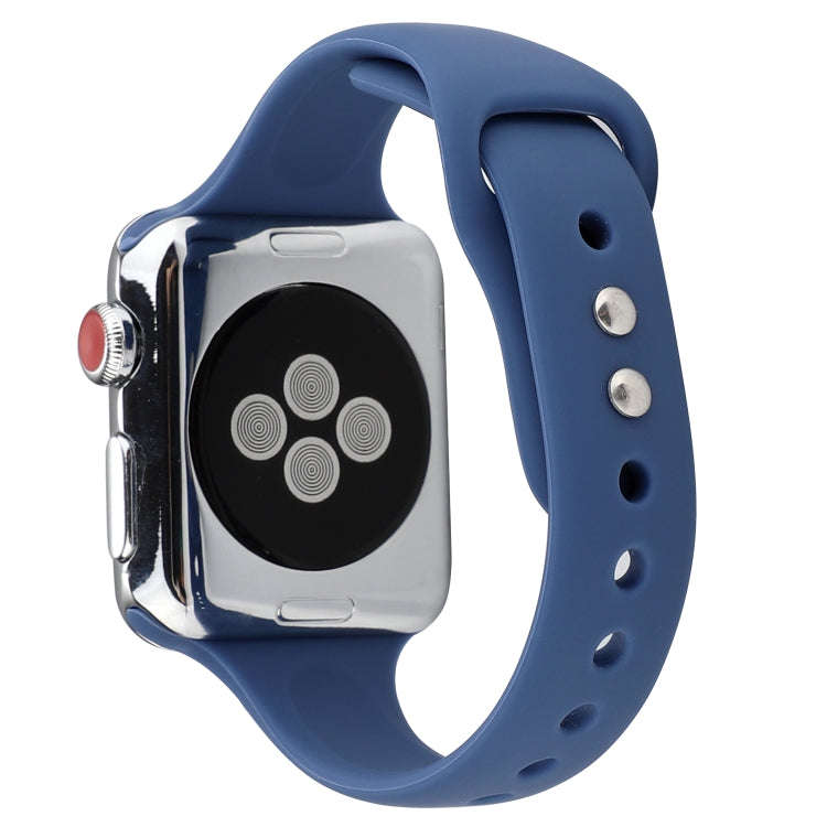 For Apple Watch 5 & 4 44mm / 3 & 2 & 1 42mm Thin Silicone Double Buckle Watch Band(Navy Blue)