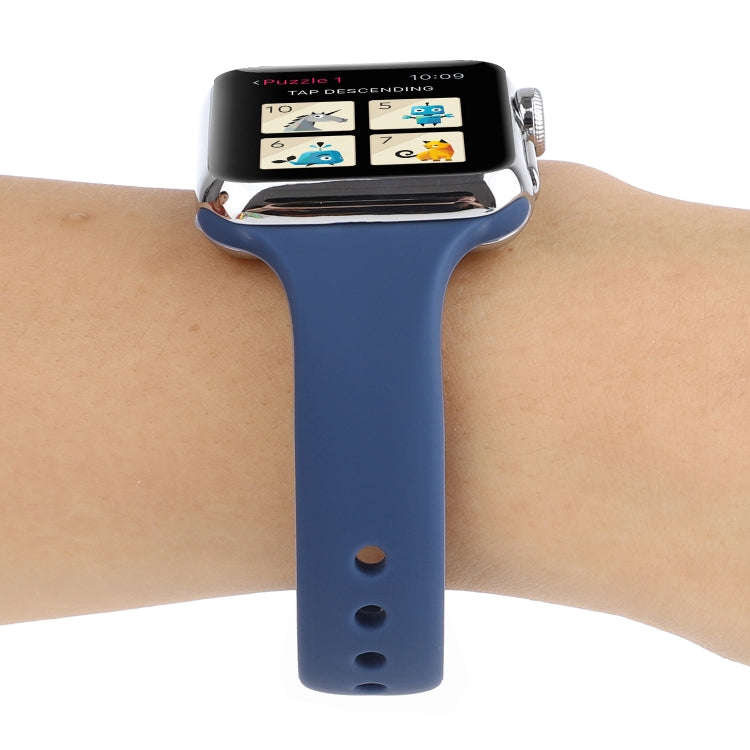 For Apple Watch 5 & 4 44mm / 3 & 2 & 1 42mm Thin Silicone Double Buckle Watch Band(Navy Blue)