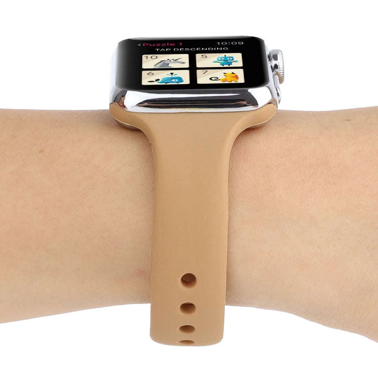 For Apple Watch 5 & 4 44mm / 3 & 2 & 1 42mm Thin Silicone Double Buckle Watch Band(Walnut)