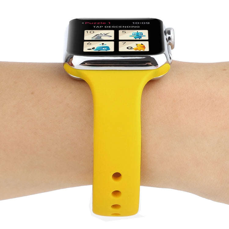 For Apple Watch 5 & 4 44mm / 3 & 2 & 1 42mm Thin Silicone Double Buckle Watch Band(Yellow)