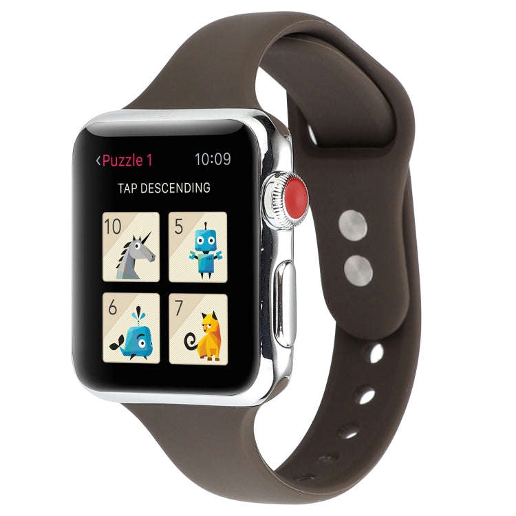 For Apple Watch 5 & 4 44mm / 3 & 2 & 1 42mm Thin Silicone Double Buckle Watch Band(Cocoa)