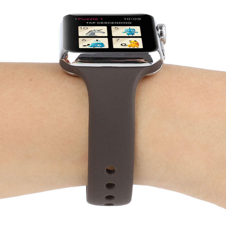 For Apple Watch 5 & 4 44mm / 3 & 2 & 1 42mm Thin Silicone Double Buckle Watch Band(Cocoa)
