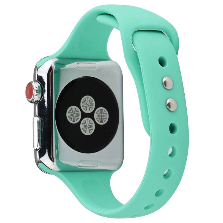 For Apple Watch 5 & 4 44mm / 3 & 2 & 1 42mm Thin Silicone Double Buckle Watch Band(Spearmint Green)