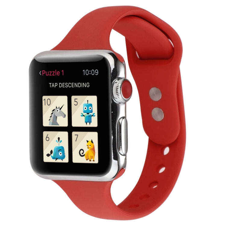 For Apple Watch 5 & 4 44mm / 3 & 2 & 1 42mm Thin Silicone Double Buckle Watch Band(Rose Red)