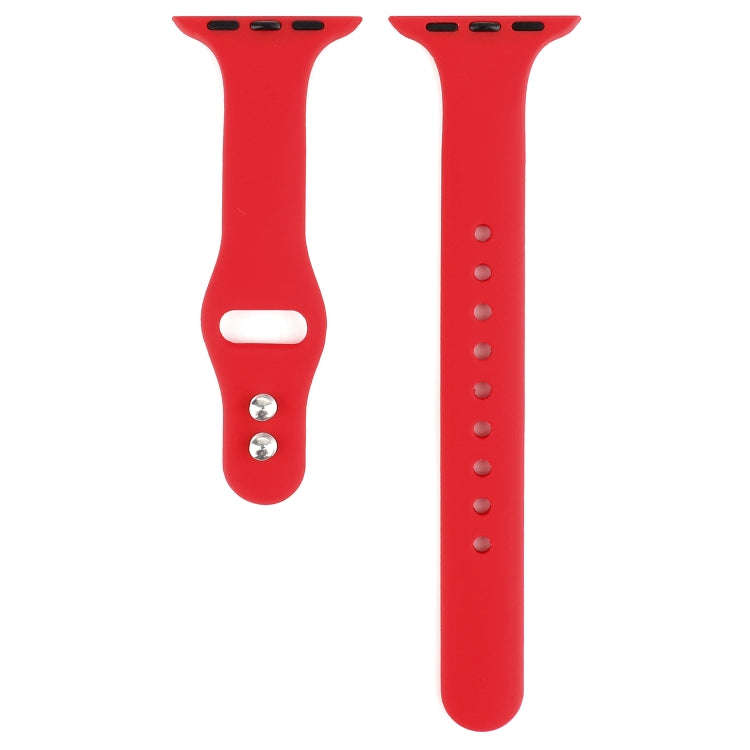 For Apple Watch 5 & 4 44mm / 3 & 2 & 1 42mm Thin Silicone Double Buckle Watch Band(Rose Red)
