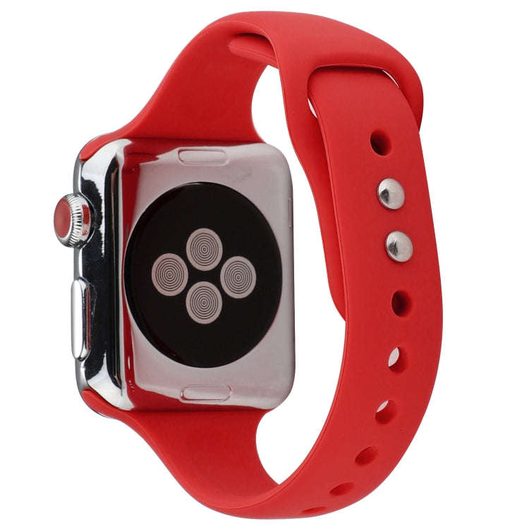 For Apple Watch 5 & 4 44mm / 3 & 2 & 1 42mm Thin Silicone Double Buckle Watch Band(Rose Red)