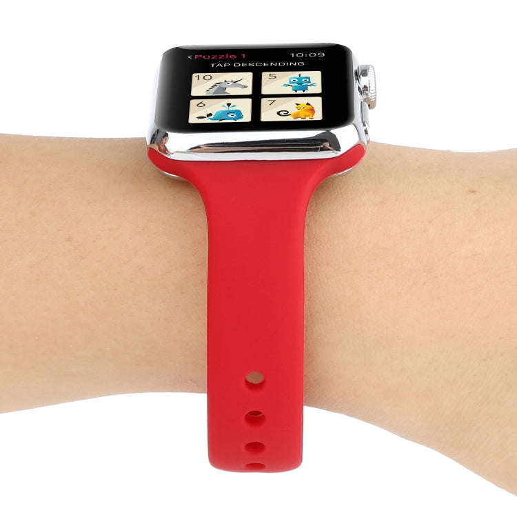 For Apple Watch 5 & 4 44mm / 3 & 2 & 1 42mm Thin Silicone Double Buckle Watch Band(Rose Red)