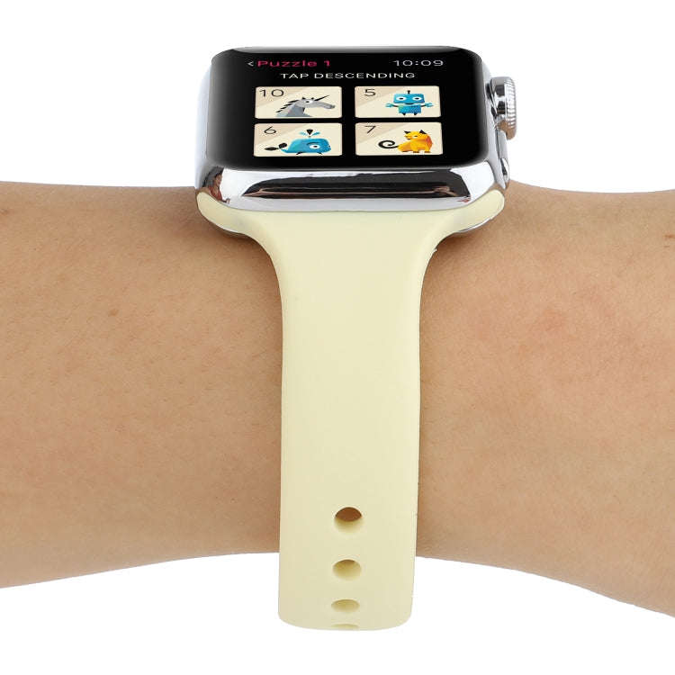 For Apple Watch 5 & 4 44mm / 3 & 2 & 1 42mm Thin Silicone Double Buckle Watch Band(Cream Yellow)