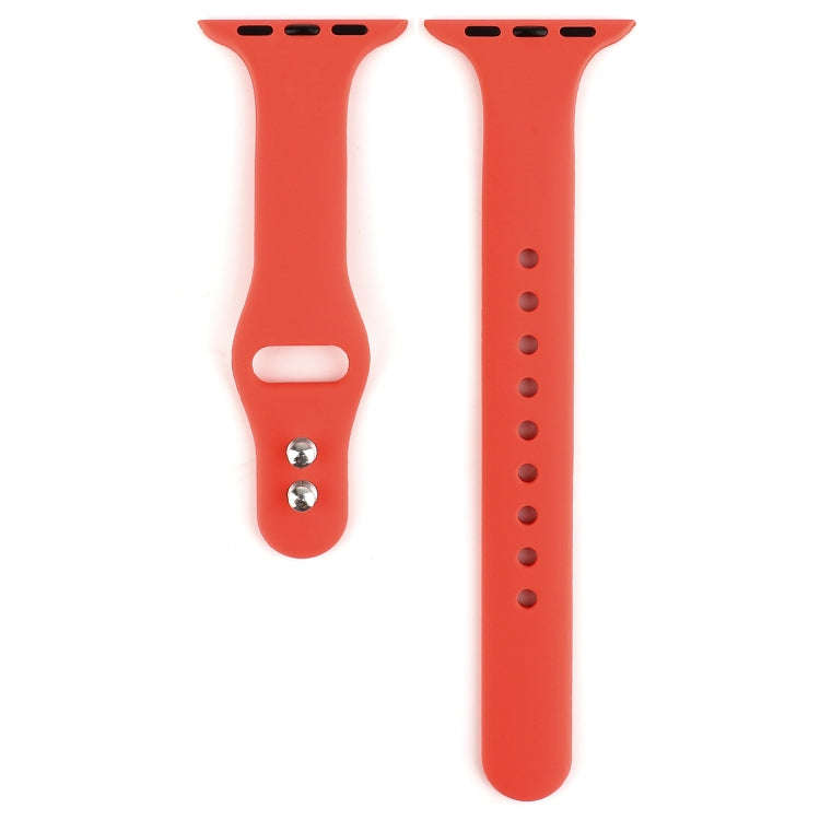 For Apple Watch 5 & 4 44mm / 3 & 2 & 1 42mm Thin Silicone Double Buckle Watch Band(Coral Red)
